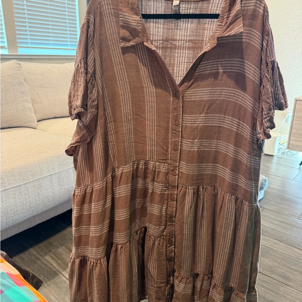 torrid Brown and Cream Striped Shirt Dress